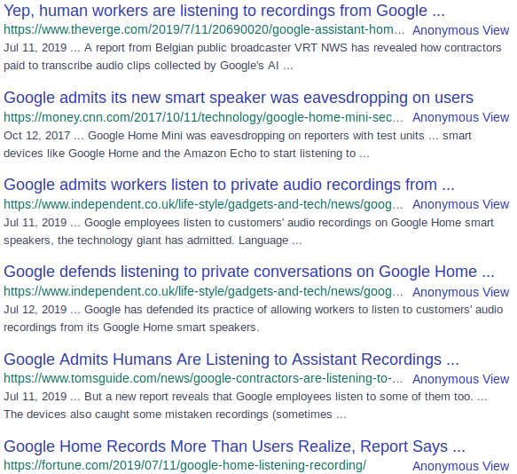 Google search of Google caught listening