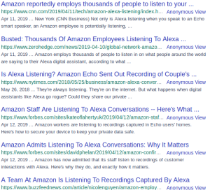 Google search results Alexa caught listening