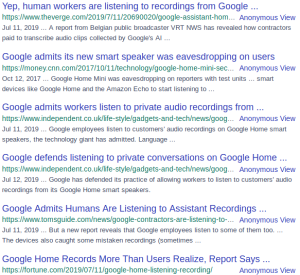 Google search of Google caught listening